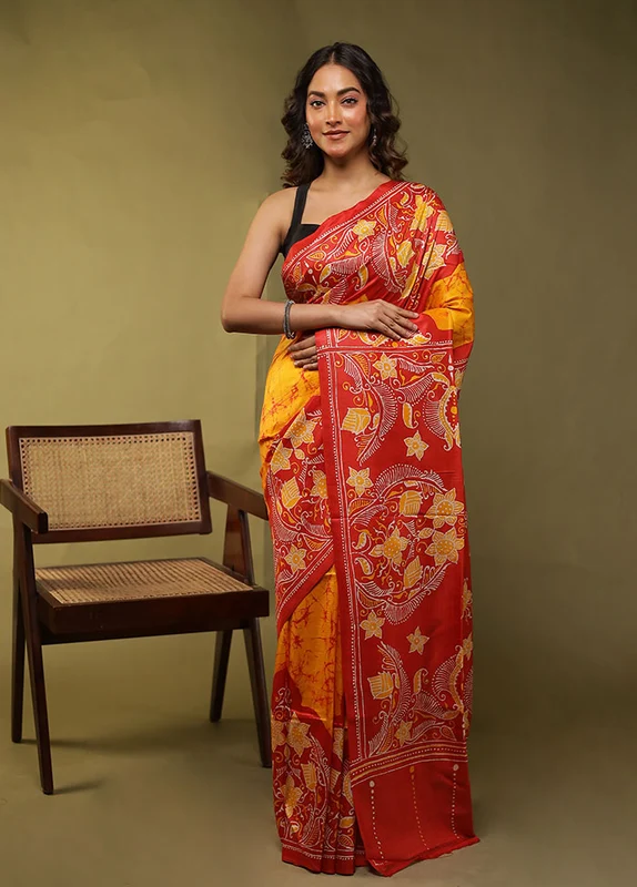Multicolor Printed Pure Silk Saree With Blouse Piece One Size