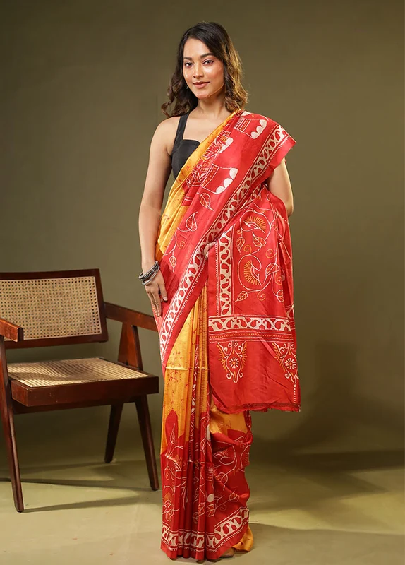 Multicolor Printed Pure Silk Saree With Blouse Piece One Size