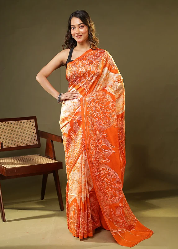 Multicolor Printed Pure Silk Saree With Blouse Piece One Size