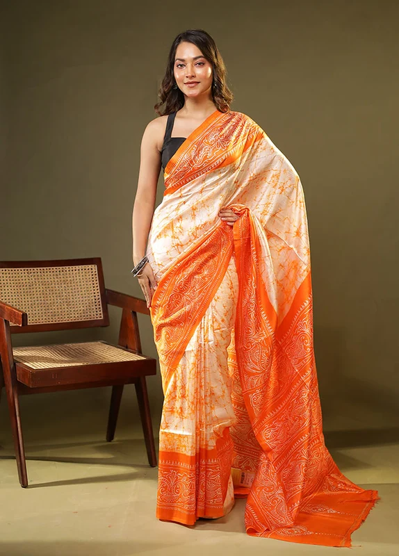 Multicolor Printed Pure Silk Saree With Blouse Piece One Size