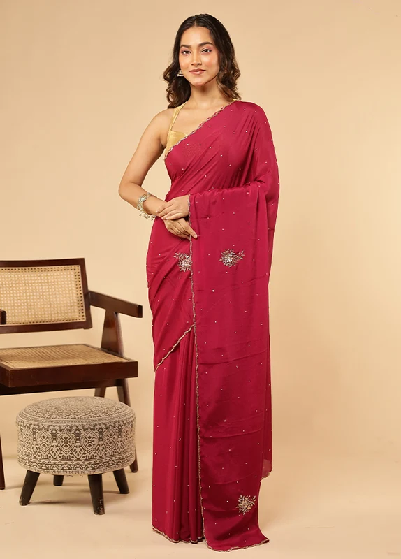 Purple Georgette Saree With Blouse Piece One Size