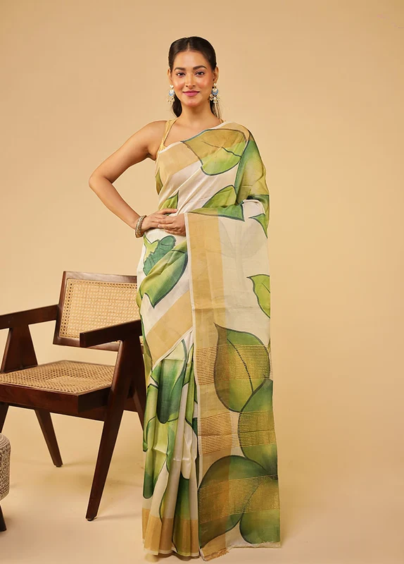 Multicolor Handloom Tussar Pure Silk Saree With Blouse Piece One Size
