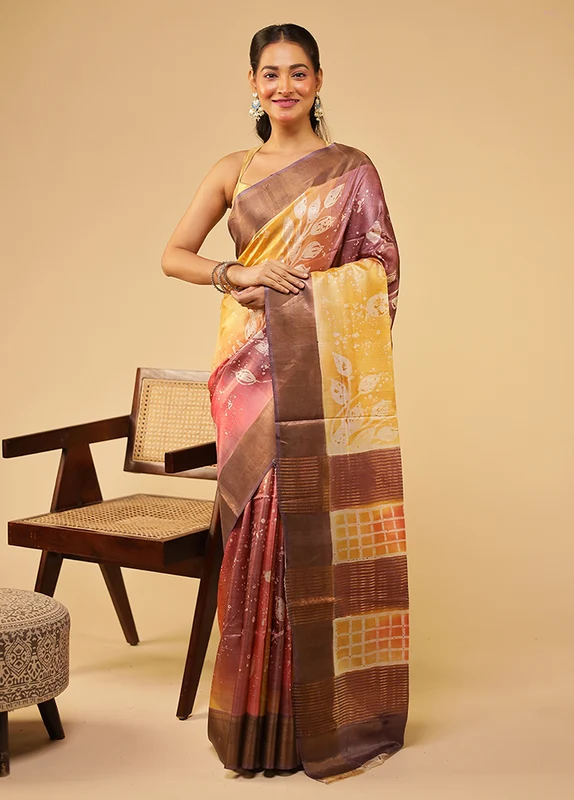 Maroon Handloom Tussar Pure Silk Saree With Blouse Piece One Size