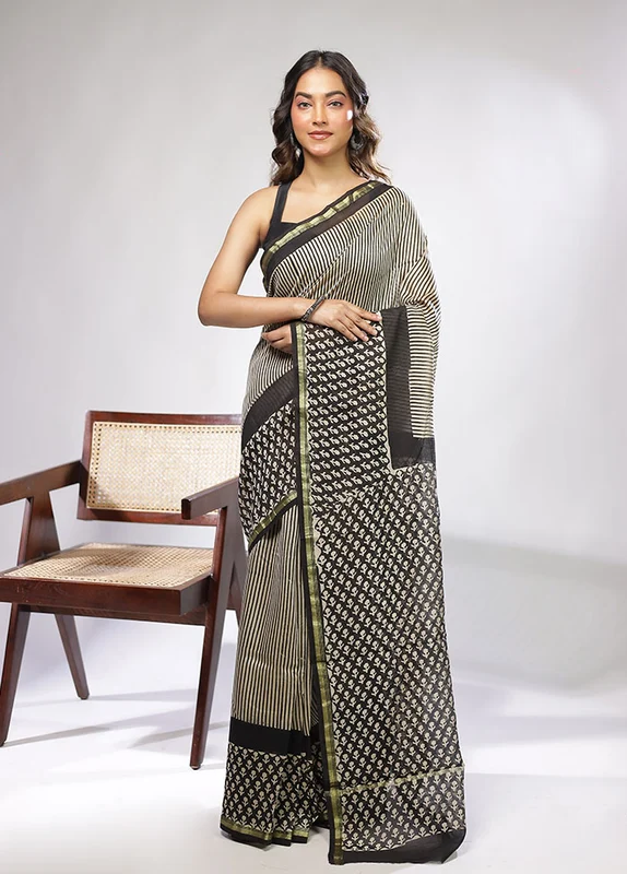Grey Chanderi Silk Saree With Blouse Piece One Size