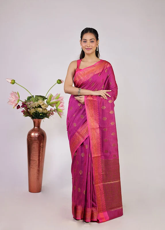 Pink Cotton Saree With Blouse Piece One Size