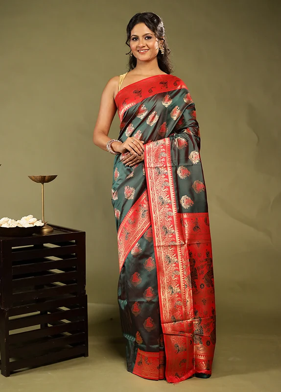 Black Baluchari Silk Saree With Blouse Piece One Size