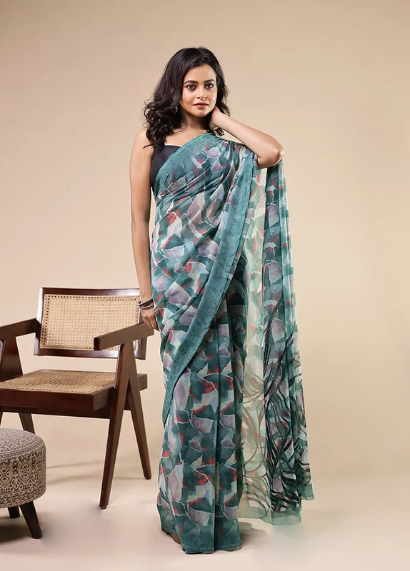 Multicolor Chiffon Silk Saree With Blouse Piece One Size