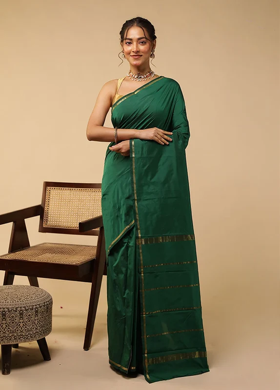 Green Kanjivaram Silk Saree With Blouse Piece One Size