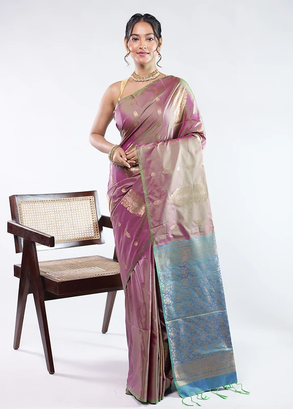 Purple Kanjivaram Silk Saree With Blouse Piece One Size