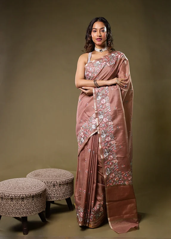 Purple Pure Cotton Saree With Blouse Piece One Size
