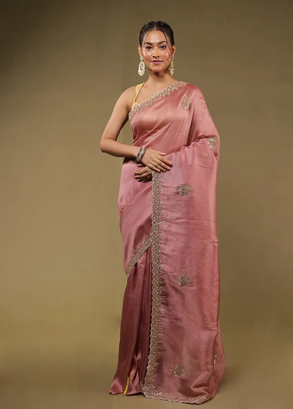 Pink Georgette Saree With Blouse Piece One Size