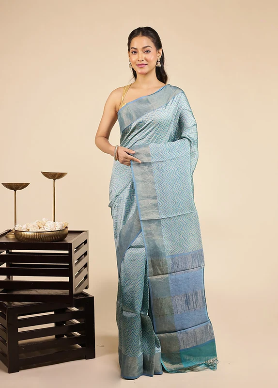 Multicolor Handloom Tussar Pure Silk Saree With Blouse Piece One Size
