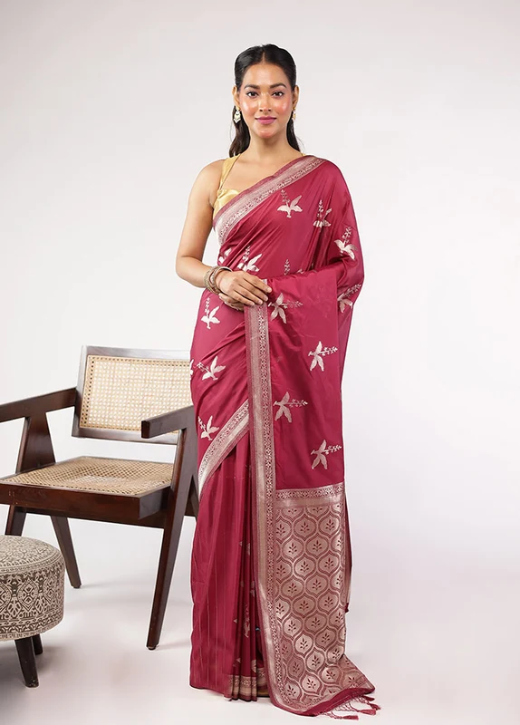 Multicolor Dupion Silk Saree With Blouse Piece One Size