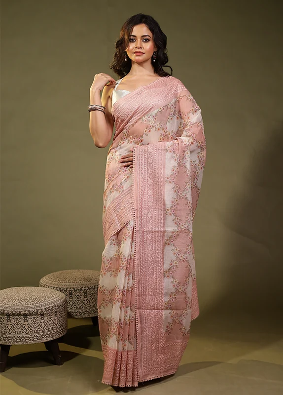 Pink Pure Cotton Saree With Blouse Piece One Size