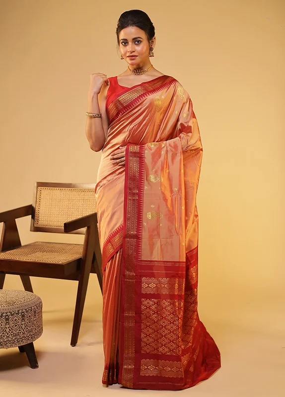 Pink Kanjivaram Silk Saree With Blouse Piece One Size