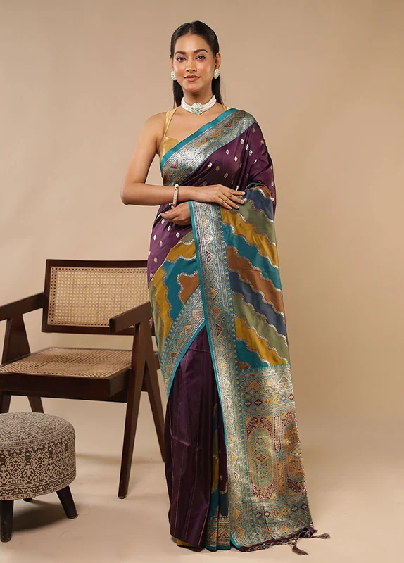 Multicolor Dupion Silk Saree With Blouse Piece One Size