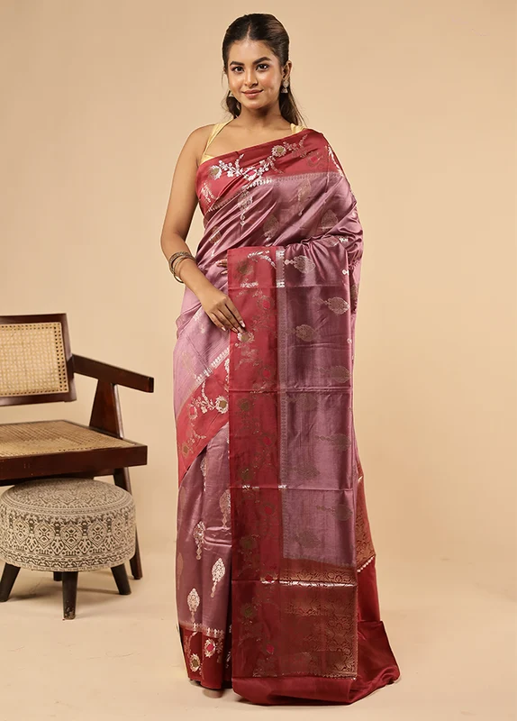 Purple Dupion Silk Saree With Blouse Piece One Size