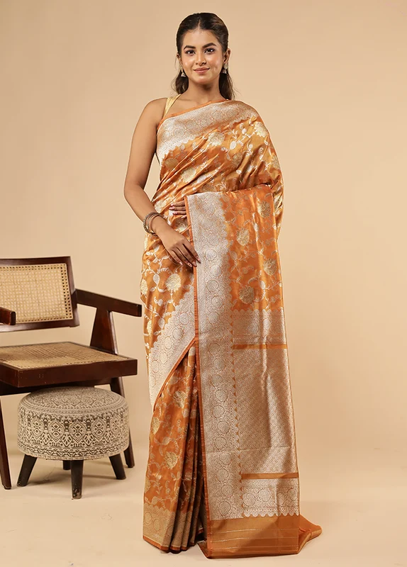 Rust Tissue Silk Saree With Blouse Piece One Size