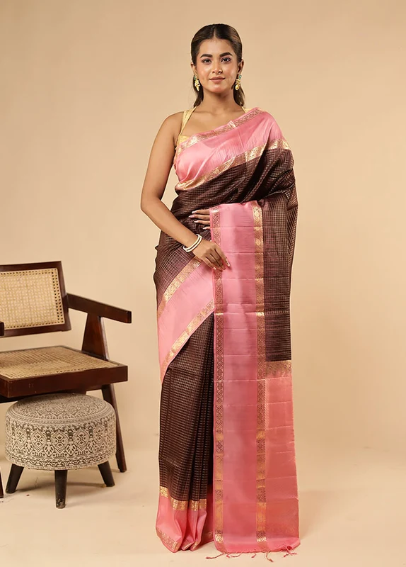 Maroon Handloom Kanchipuram Pure Silk Saree With Blouse Piece One Size