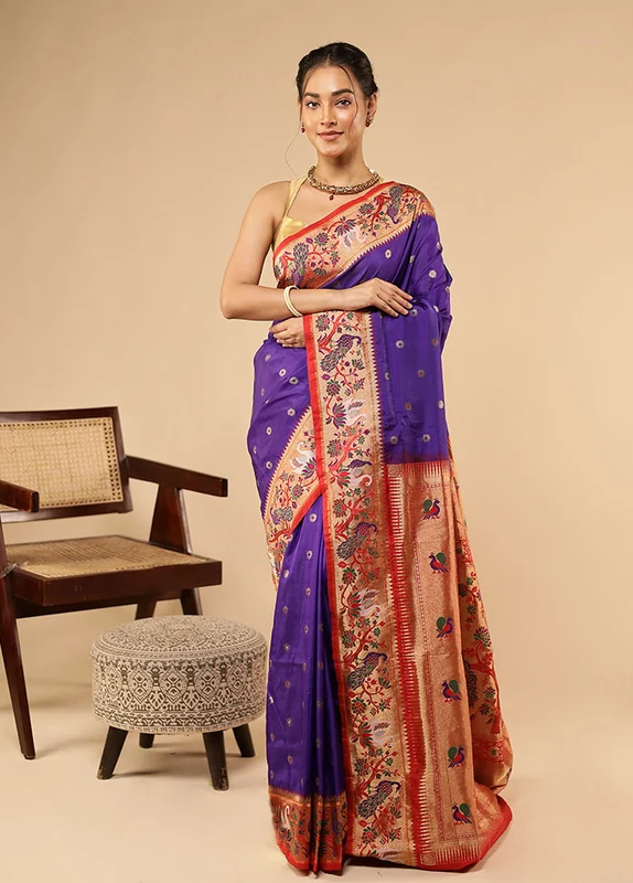 Blue Kanjivaram Silk Saree With Blouse Piece One Size