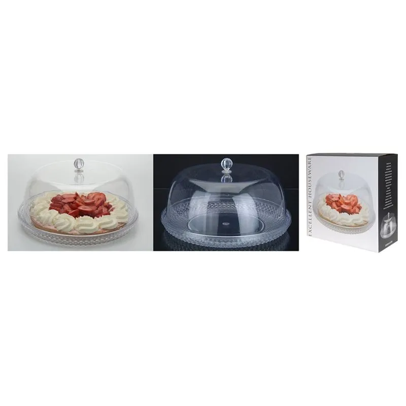 Prato para Bolo com Tampa em Poliestireno - ø 33 cm - Transparente