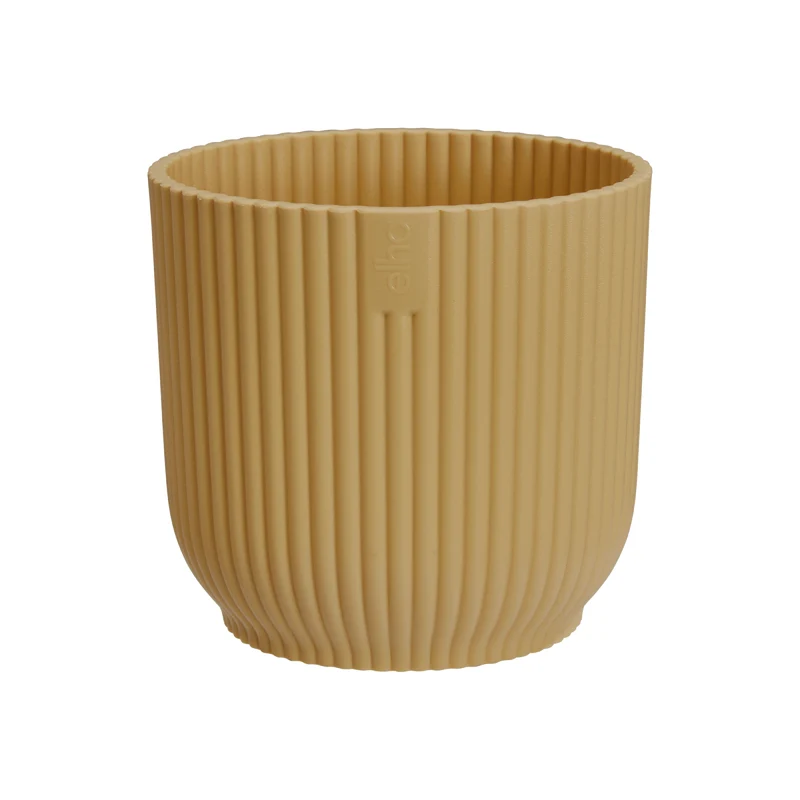 Vaso "Vibes Fold Round" in plastica riciclata, per esterno, stile moderno Giallo Burro / 14 cm
