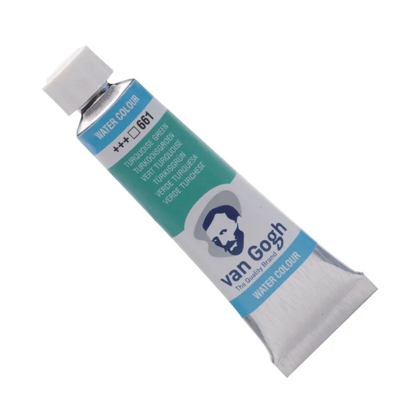 Tinta Aquarela em Tubo Van Gogh 10ml Talens Tons Azul, Verde, Marrom, Preto e Branco | TURQUOISE GREEN 661