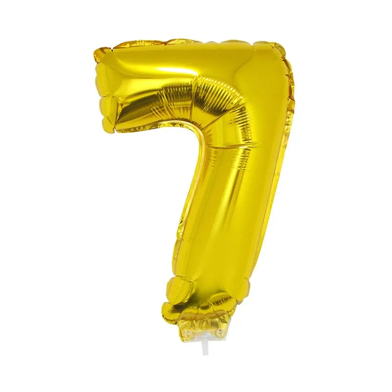 Balão Metalizado 16" Funny Número 7 Dourado com Suporte