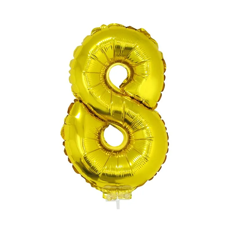 Balão Metalizado 16" Funny Número 8 Dourado com Suporte