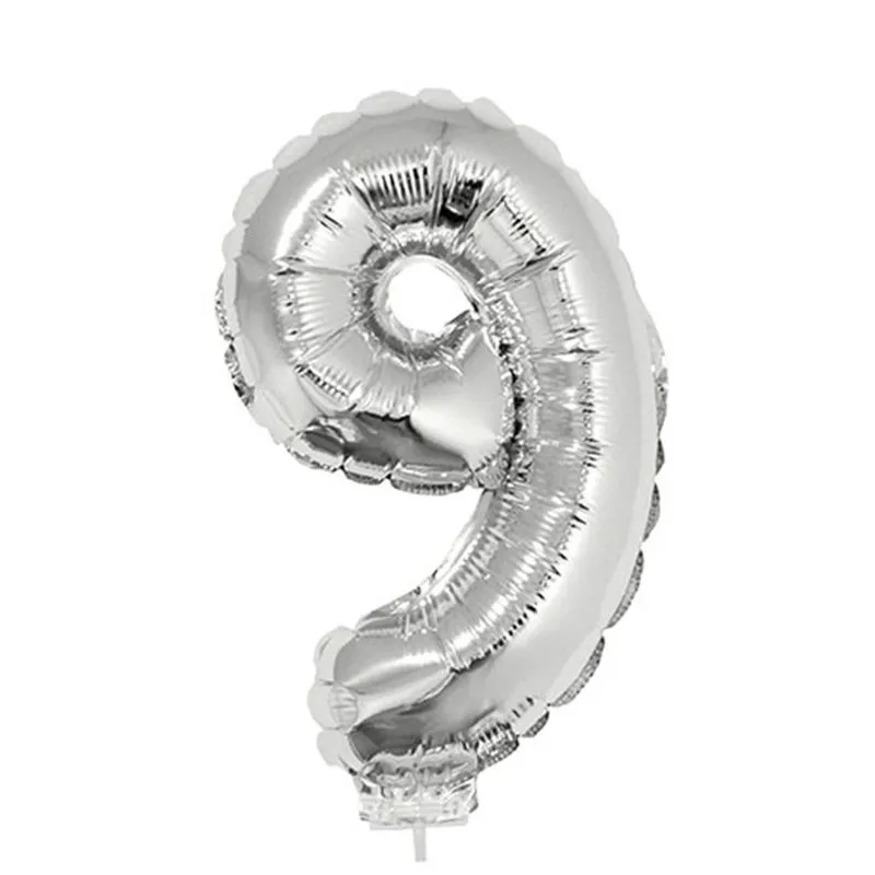 Balão Metalizado 16" Funny Número 9 Prata com Suporte
