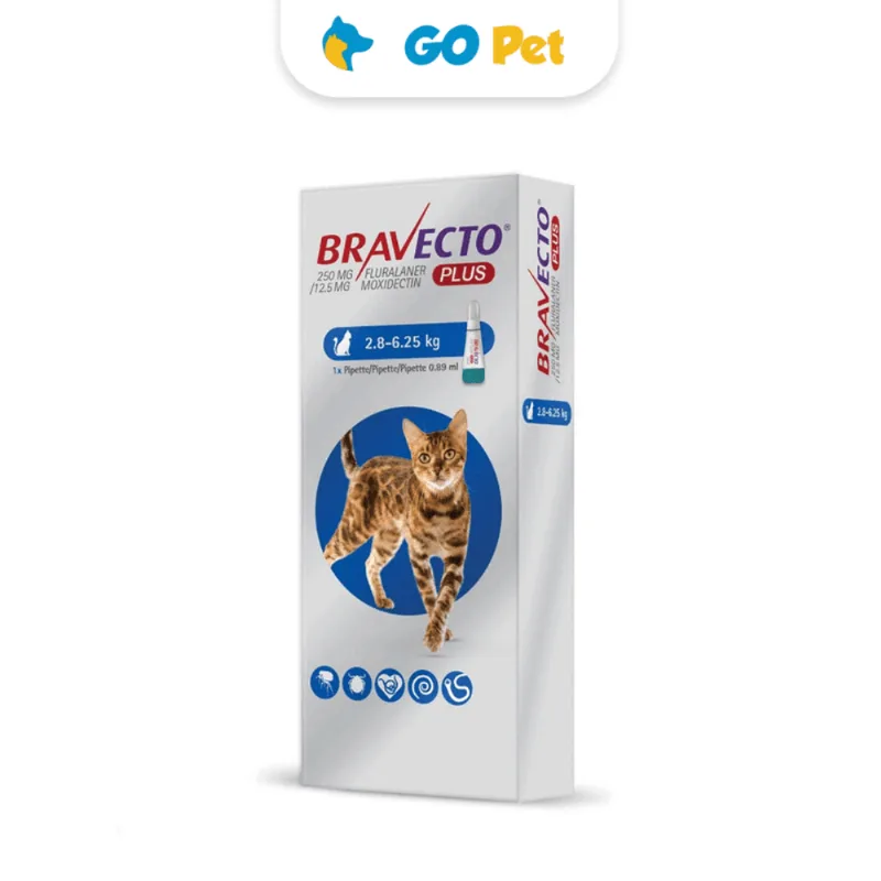 Antipulgas para Gato Bravecto Plus Pipeta 250 mg 2.8 Kg - 6.25 Kg