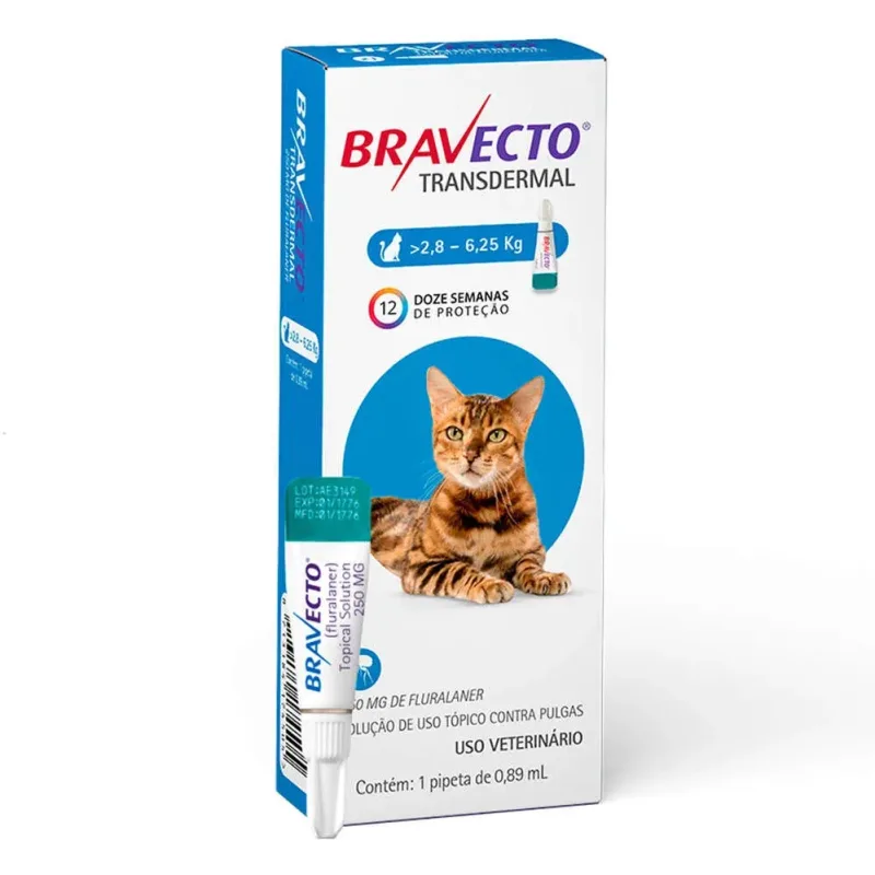 BRAVECTO TRANSDERMAL ANTIPULGA E CARRAPATICIDA GATOS 250MG 2,8-6,25KG