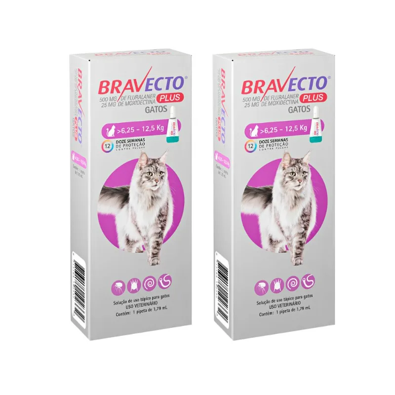 Kit 2 Bravecto Plus Para Gatos Entre 6,25 E 12,5kg Com 1 Pipeta De 1,79ml