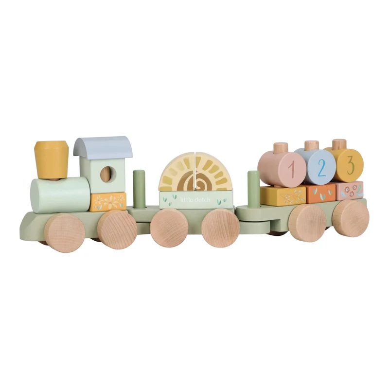 Little Dutch trenulet din lemn FSC pentru stivuire 12m+ Animale Safari Green