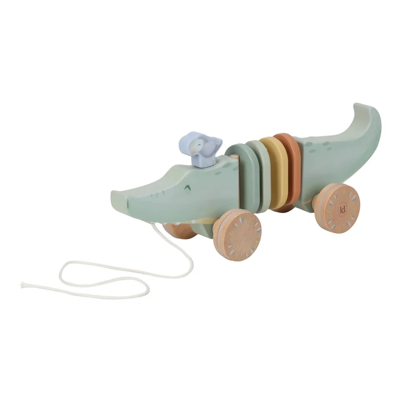 Little Dutch jucarie cu roti si snur din lemn FSC 18m+ Safari Freinds Crocodil