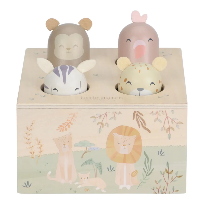 Little Dutch jucarie interactiva muzicala Pop-up din lemn FSC 12m+ Safari Freinds