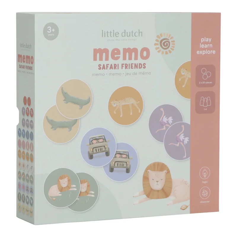 Little Dutch joc de memorie din carton FSC 3 ani+ Safari Friends