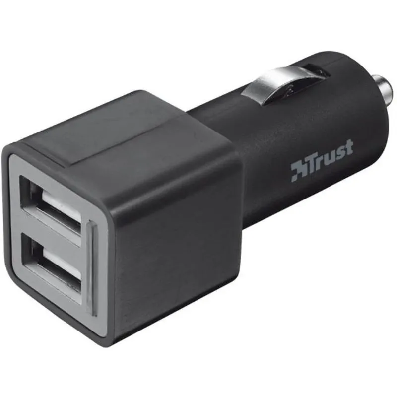 Carregador Veicular > USB - 2 portas - Trust - Preto/Cinza - 19171