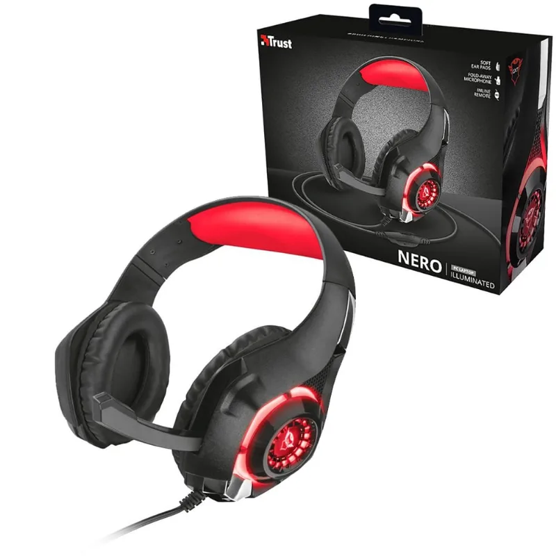 Headset Gamer Trust Nero Preto e Vermelho LED gxt 313 Com Microfone Drivers 40mm P2 + USB - 21601