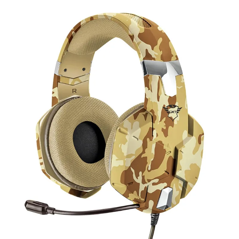 Fone Gamer Multiplataforma Drivers 50mm Som Estéreo Potente Cabo 2m Trust Carus gxt 322D Desert Camo
