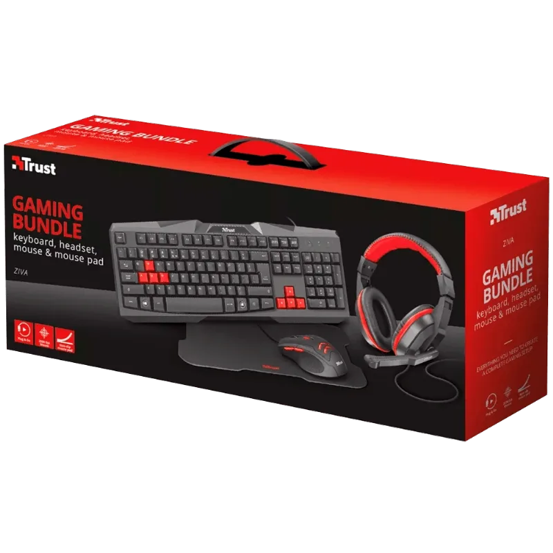 Kit 4X1 Gamer Teclado/Mouse/Mousepad/Headset Trust T22428