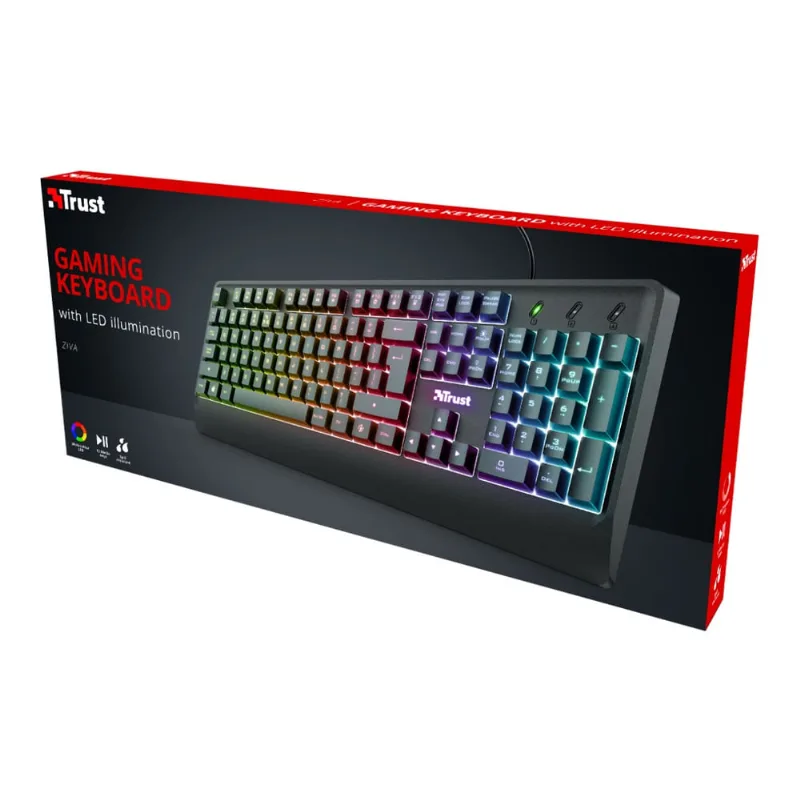 Teclado membrana gamer trust ziva rainbow LED