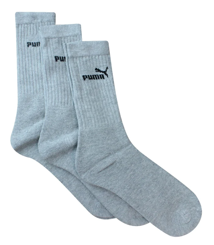 Puma 3-Pack Graphic Logo Grey Mens Sports Long Crew Socks 883296 07 2.5-5