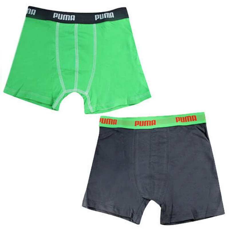 Puma 2-Pack Stretch Waist BottomGrey Green Kids Boxer Shorts 515001001 GREY/GEEN 13-14
