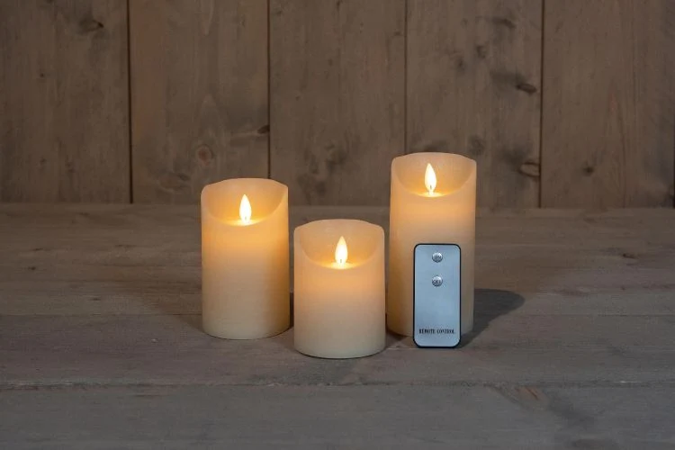 Anna’s Collection LED Stompkaarsen Ivoor - Set van 3 met Bewegende Vlam Losstaand
