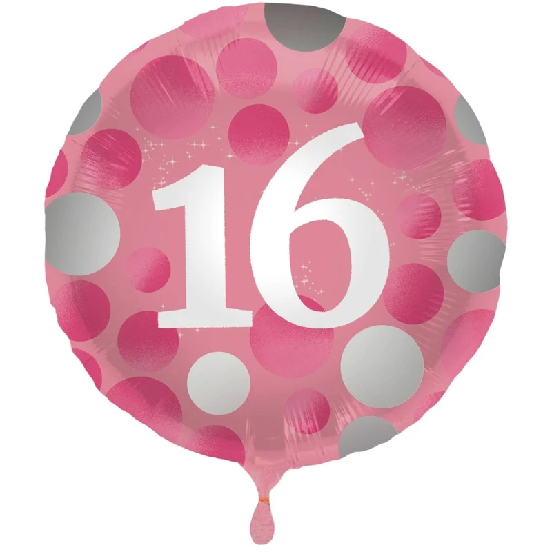 16 Jahre Heliumballon, rosa Punkte, leer, 45 cm