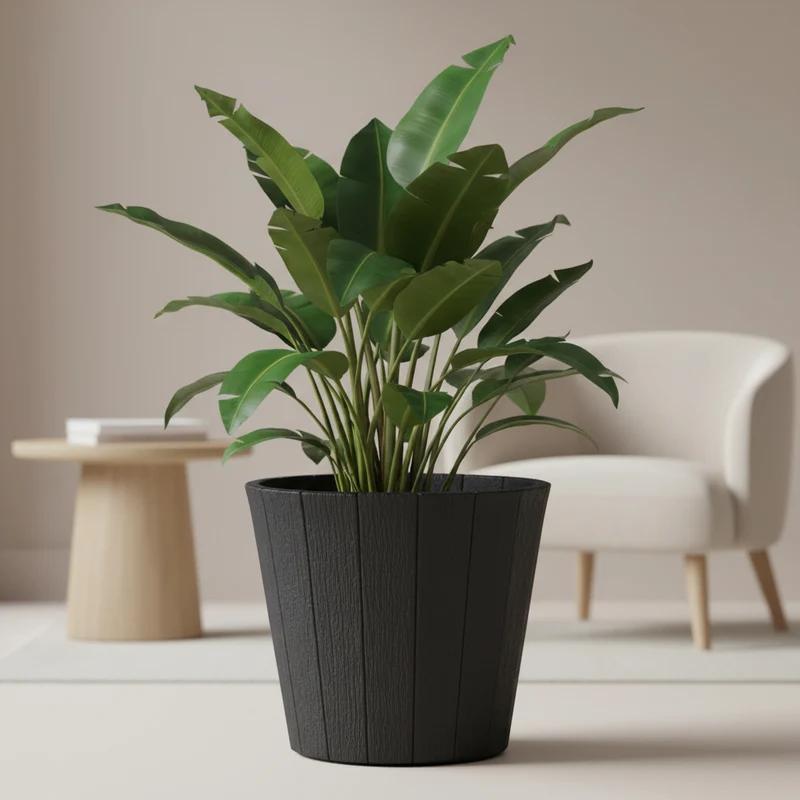 Vaso in plastica PE color antracite, per interno ed esterno Tondo