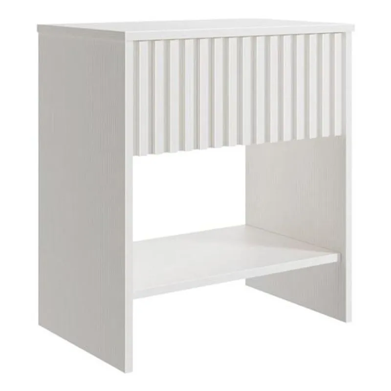 Mesa De Apoio Gaveteiro Madeira Ripada 55x40x40 Cm - Branco