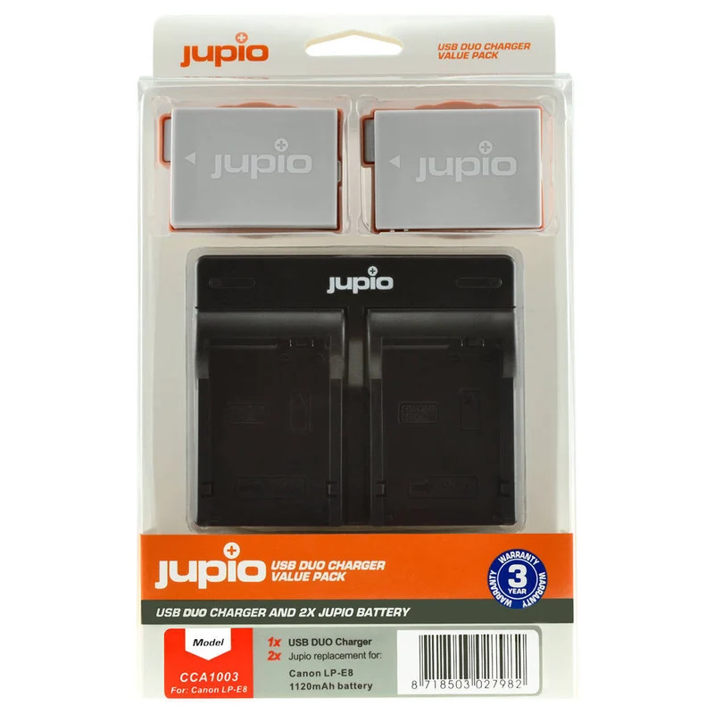 Jupio 2x Batteries 1120mAh & USB Dual Charger Adapter Kit For Canon LP-E8 KG Super Store