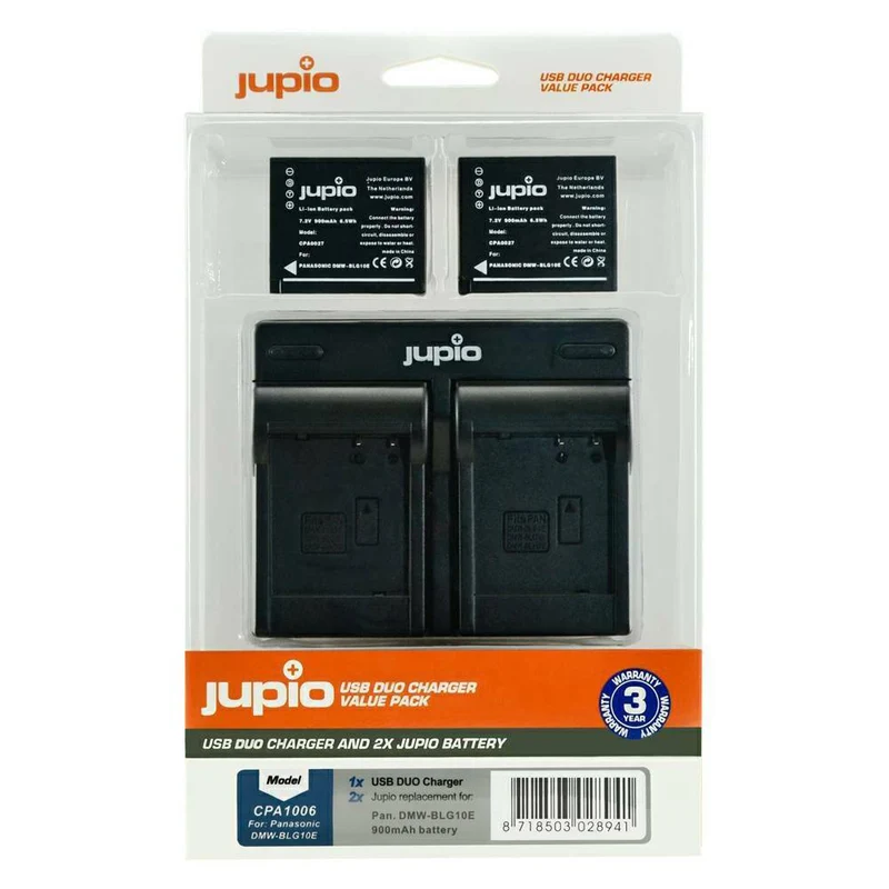Jupio 2x Batteries 900mAh & USB Dual Charger Kit For Panasonic DMW-BLG10 KG Super Store